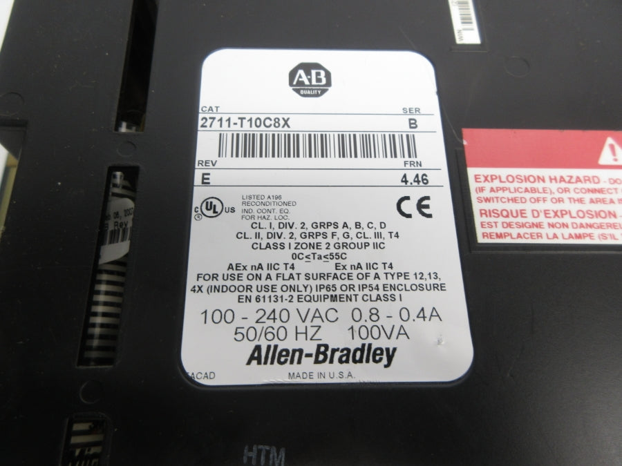 ALLEN BRADLEY 2711-T10C8X SER. B F/W 4.6 100-240VAC 0.8-0.4A NSNP