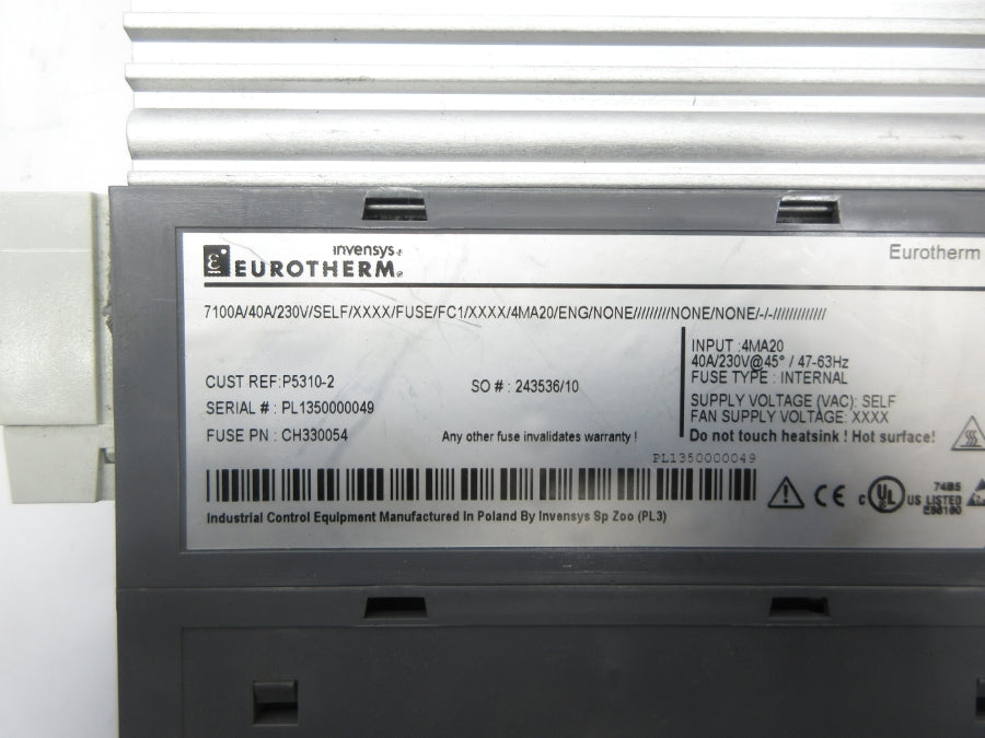 EUROTHERM 7100A/40A/230V/SELF/XXXX/FUSE/FC1/XXX/4MA20/ENG/NONE 230V 40A NSNP