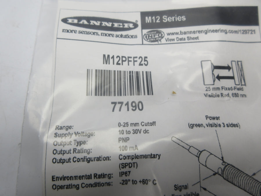 BANNER ENGINEERING M12PFF25 77190 10-30VDC NSMP