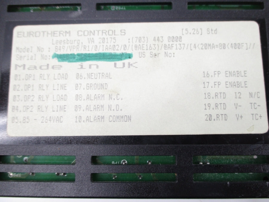 EUROTHERM CONTROLS 849/VPR/R1/0/IAA02/0/(@AE163)/@AF137/[4<20MA=80< 264VAC NSNP