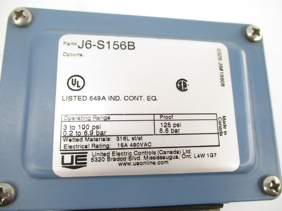 UNITED ELECTRIC J6-S156B 480VAC 15A 3-100PSI NSNP