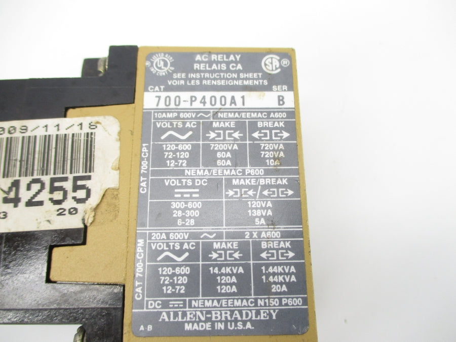 ALLEN BRADLEY 700-P400A1 SER. B 575-600V 60A NSNP