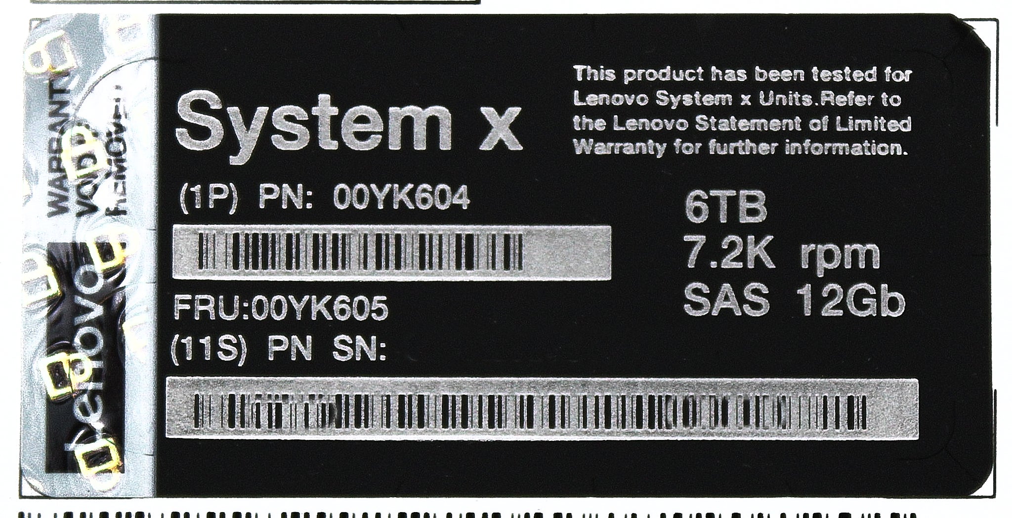 Lenovo 00YK605 6TB 7.2K 12G SAS 3.5" HDD