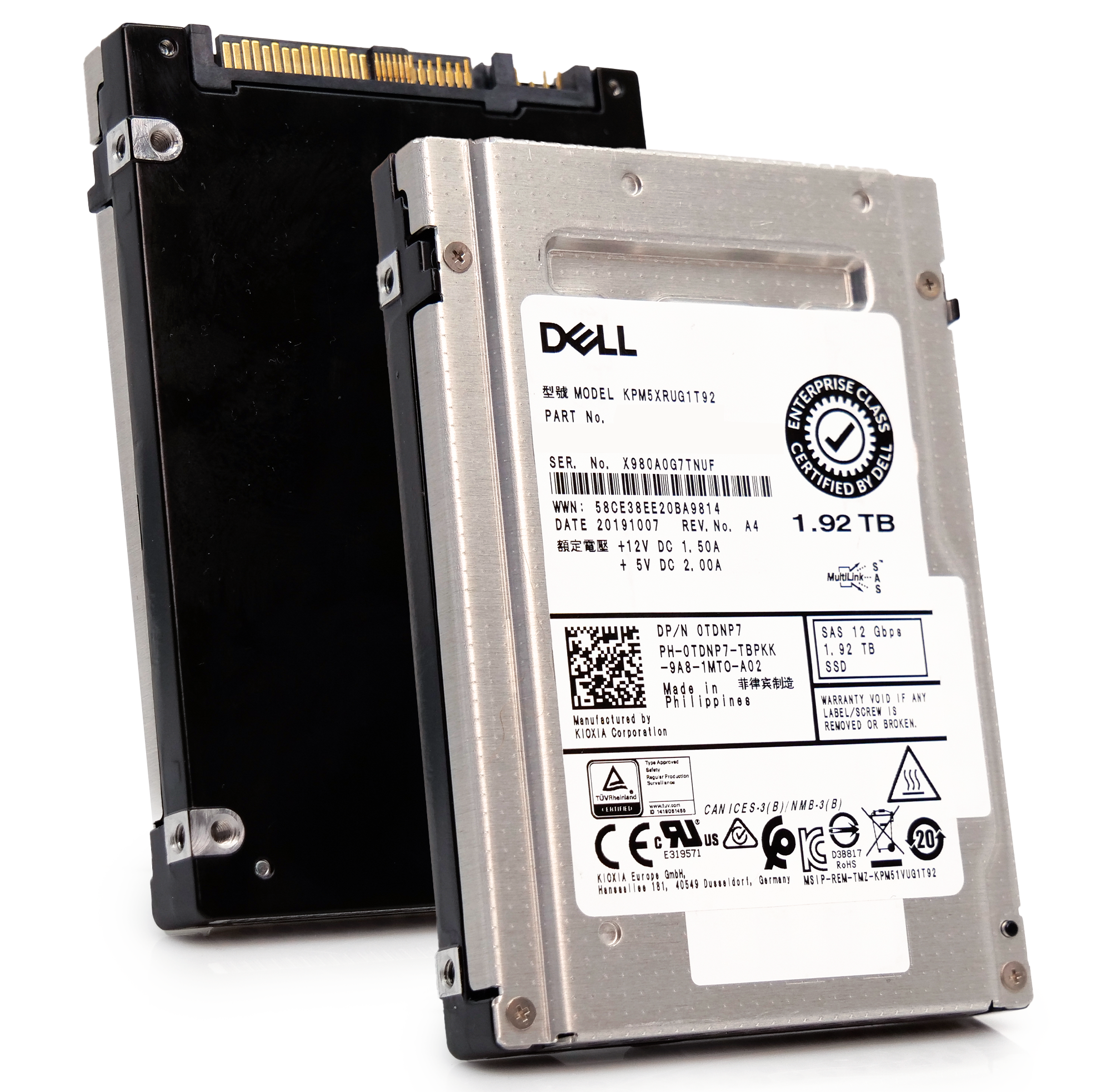 Kioxia/Dell PM5-R KPM5XRUG1T92 1.92TB 1 DWPD SAS-3 12Gb/s Read Intensive 3D TLC 2.5in Recertified Solid State Drive