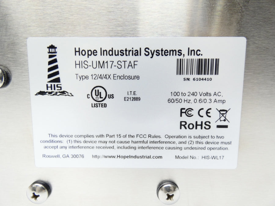 HOPE INDUSTRIAL SYSTEMS HIS-UM17-STAF 100-240VAC 0.6/0.3A NSMP