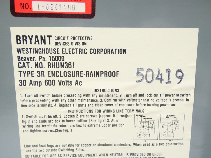 WESTINGHOUSE RHUN361 600VAC 30A NSNP