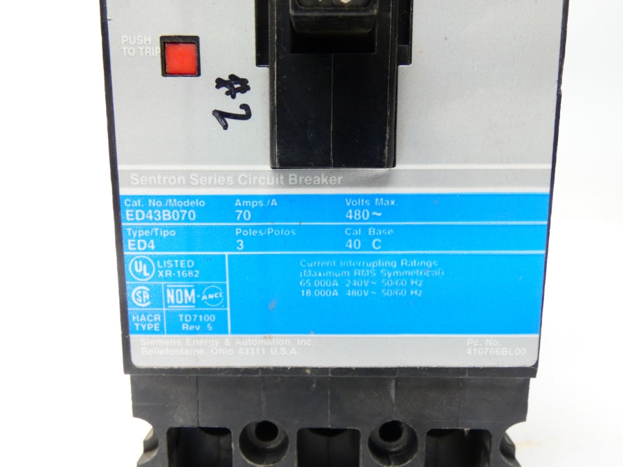 SIEMENS ED43B070 480VAC 70A UNMP