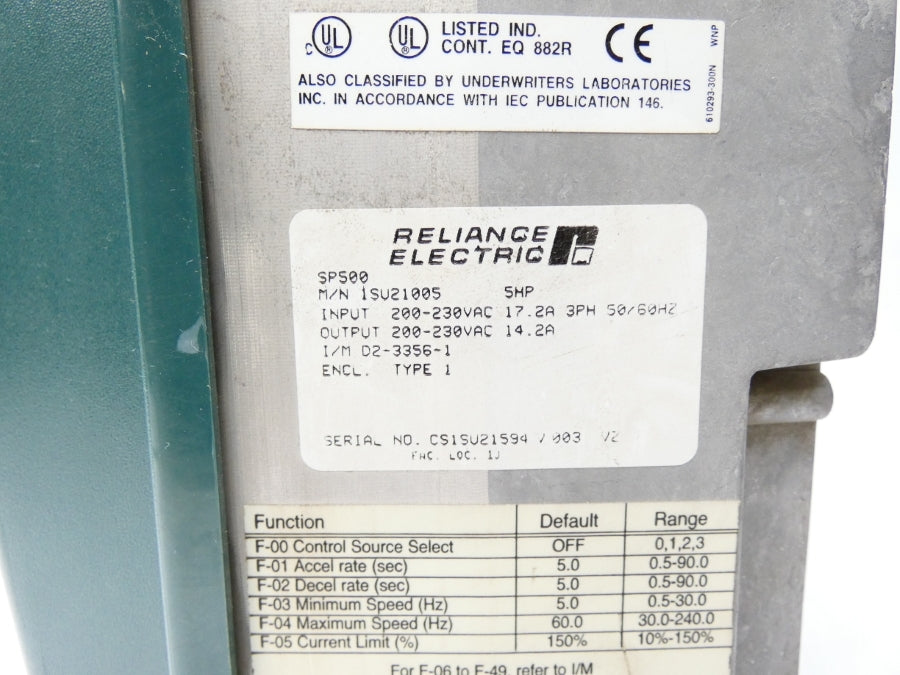 RELIANCE ELECTRIC SP500 1SU21005 200-230VAC 17.2A UNMP