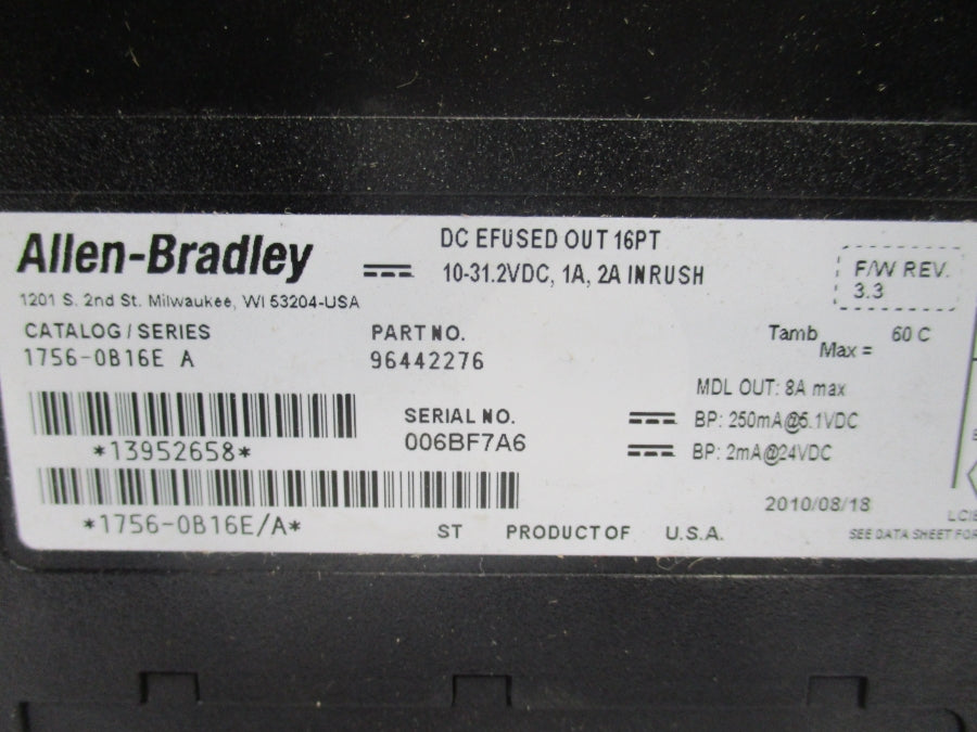 ALLEN BRADLEY 1756-OB16E SER. A 10-31.2VDC 1A F/W 3.3 NSMP