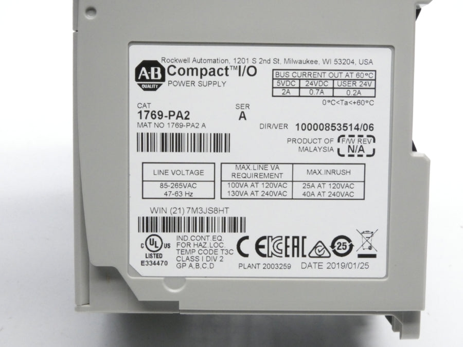 ALLEN BRADLEY 1769-PA2 SER. A VER. 06 100/240VAC 40A NSMP