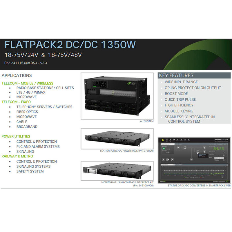 Eltek Flatpack2 HE DC/DC 1350W 18-75V/24V Converter Eltek Rectifier Module FP2 24V 48V DC Power Supply (241115.600/24111