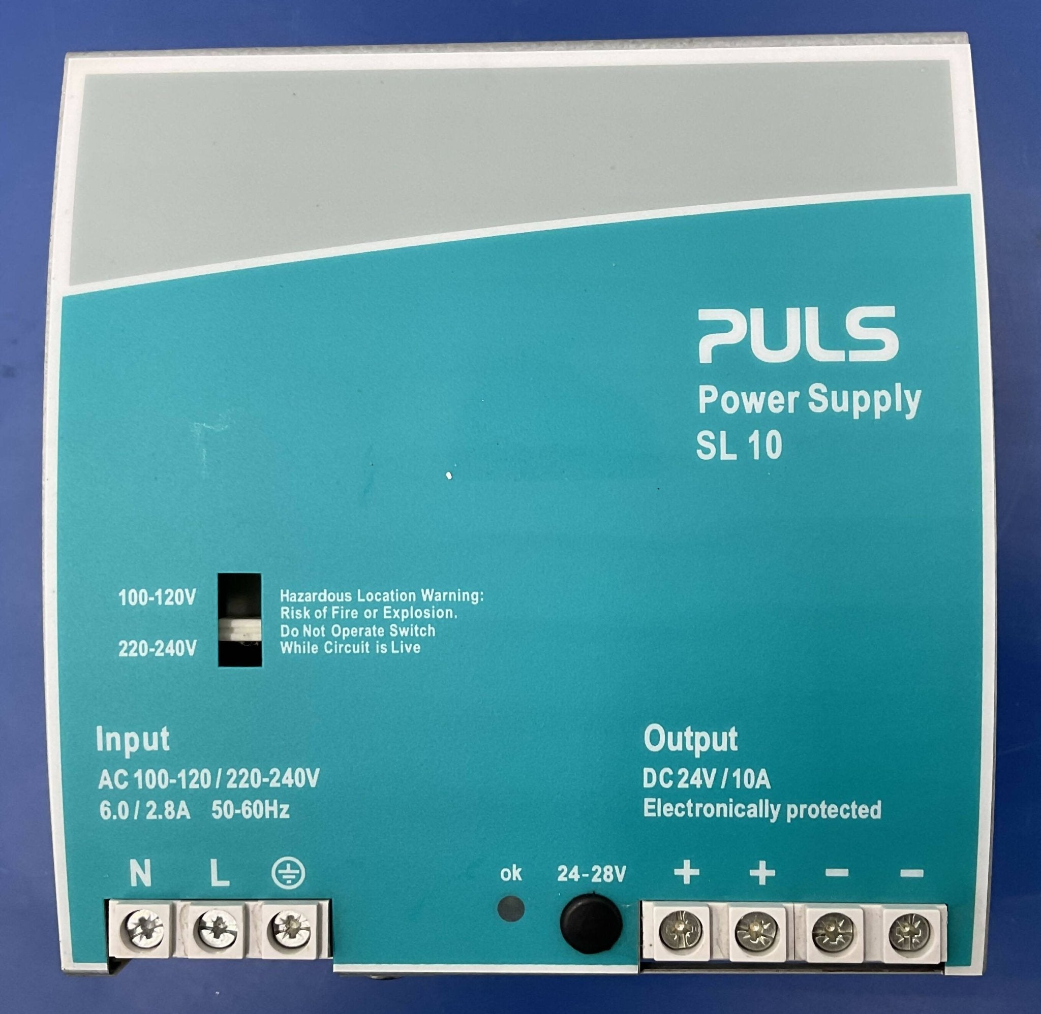 Siemens SL10.100 - PULS DIN Rail Power Supply 24V 10A Side View | Alo Tech Solutions
