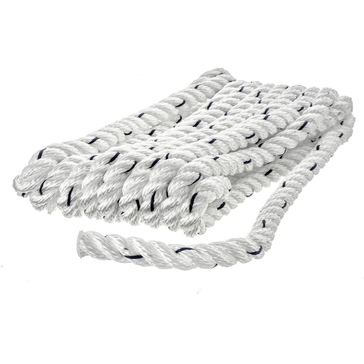 Seachoice 47501 Premium 3-Strand Twisted Nylon Dock Line, White w/ Blue Tracer, 3/8" x 10'