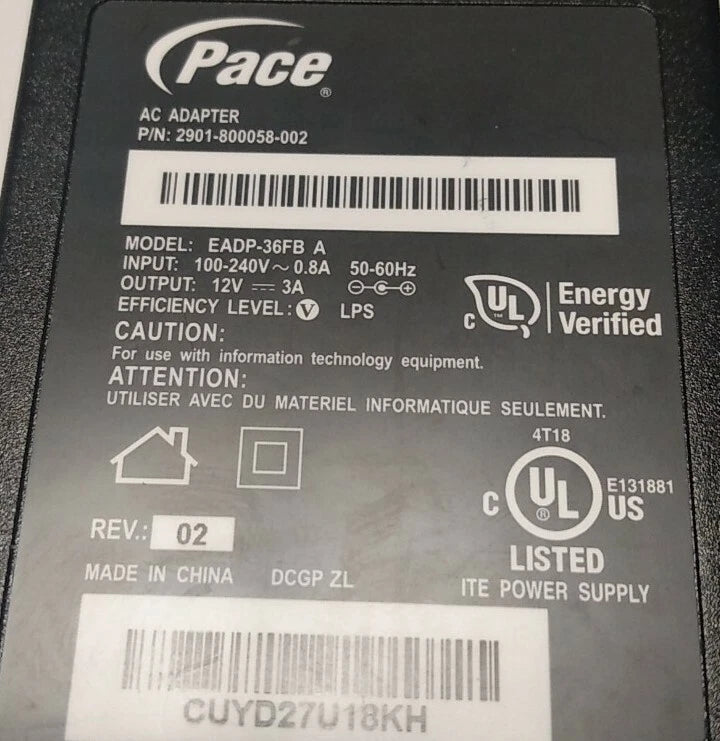 Genuine Pace EADP-36FB A AC Adapter Output 12V 3A Power Supply (Tested)|394973113043