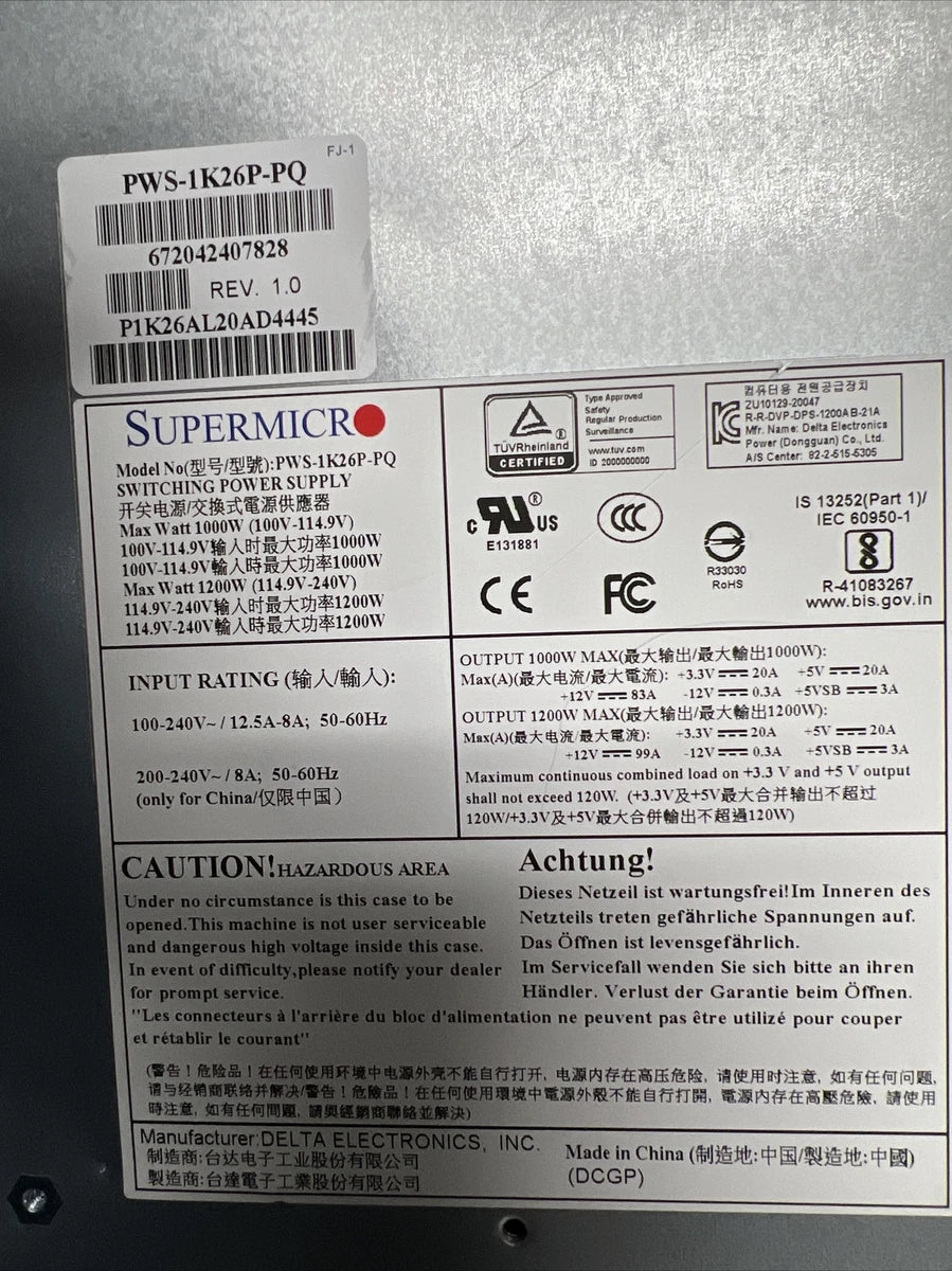 Power Supply Supermicro PWS-1K26P-PQ Server 1000W - NO BOX|336351747558