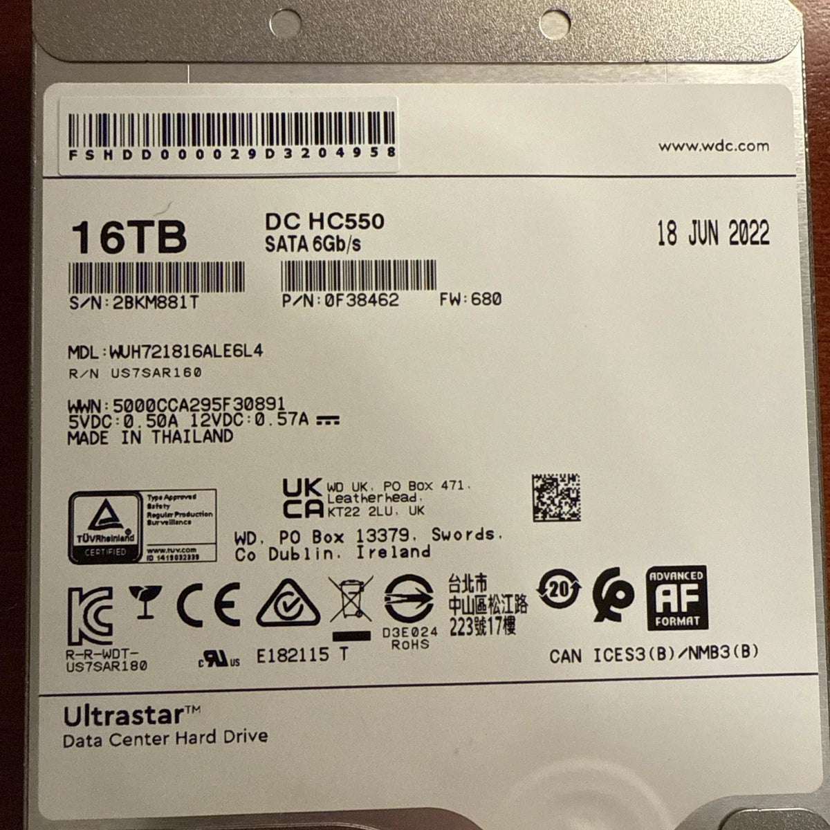 WD Ultrastar DC WUH721816ALE6L4 HC550 16TB SATA 3.5" 512e Enterprise Hard Drive|267500450237