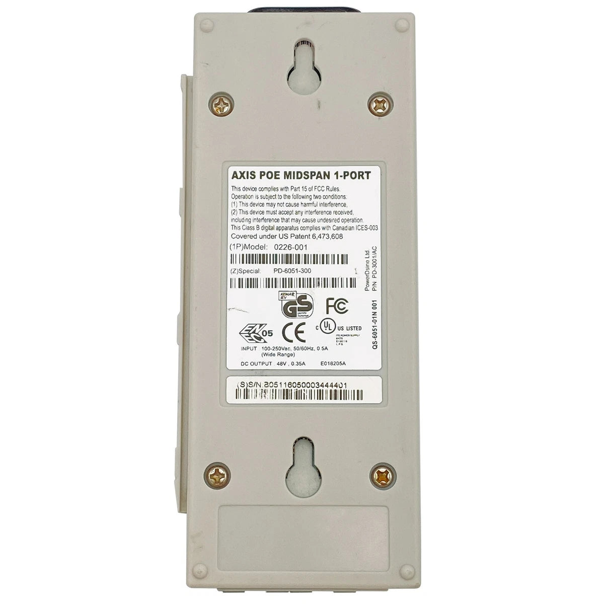 AXIS Communications PoE Midspan 1-Port 0226-001 PD-3001/AC - 48V 0.35A E018205A|306589842707