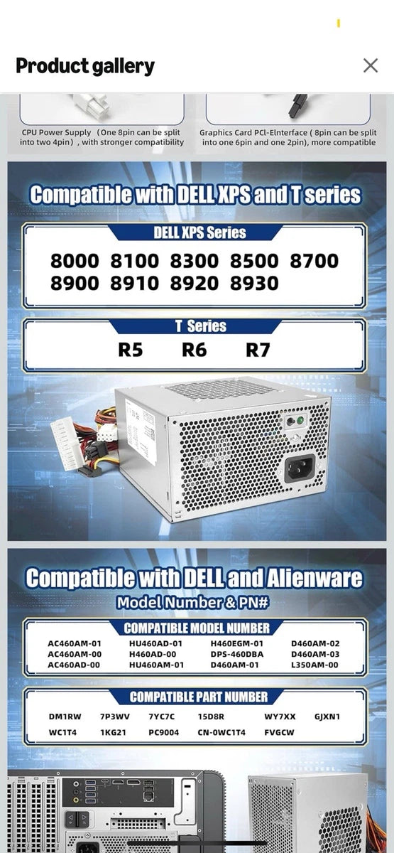 For DELL XPS 8910 8920 8300 8500 8700 8900 R5 460W PSU Power Supply D460AM-03 US