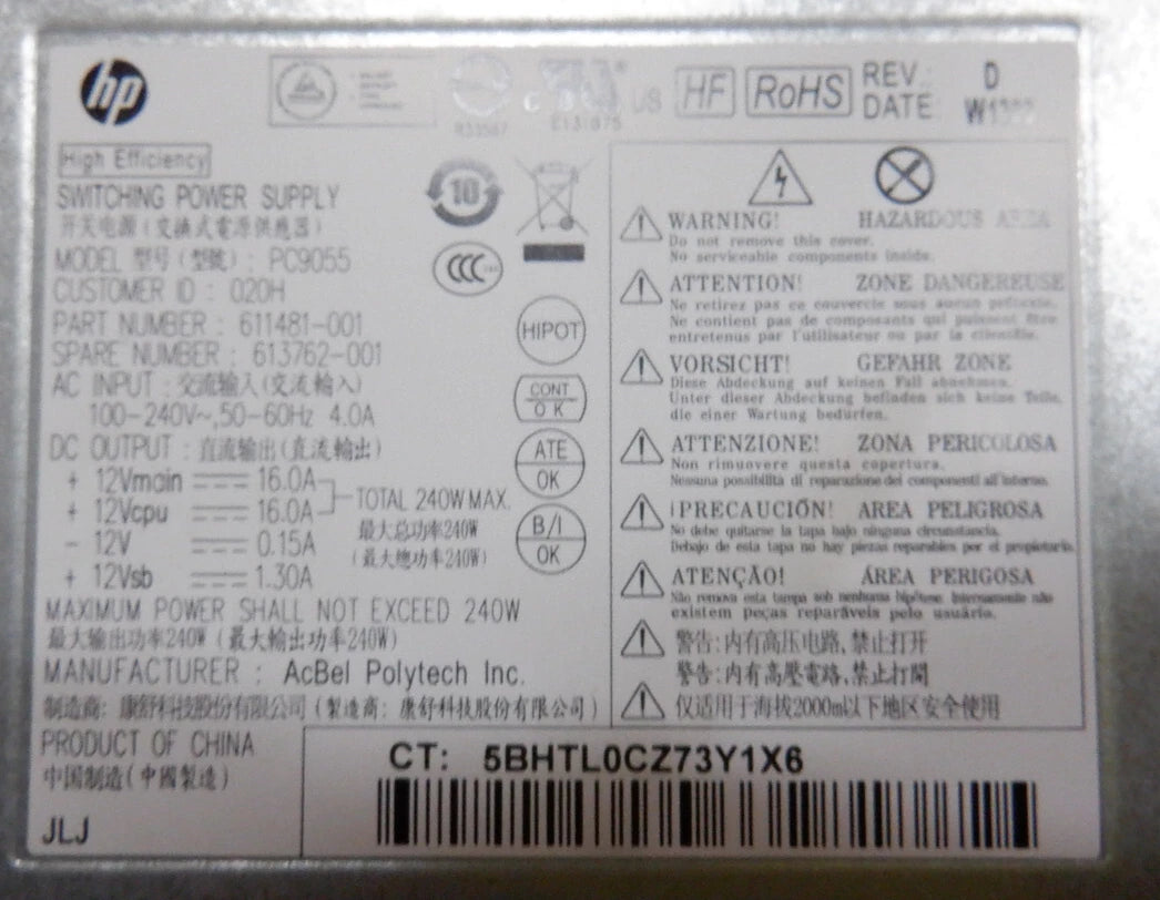 HP D10-240P1A 611481-001 613762-001 240W LOT OF 2|116766792662