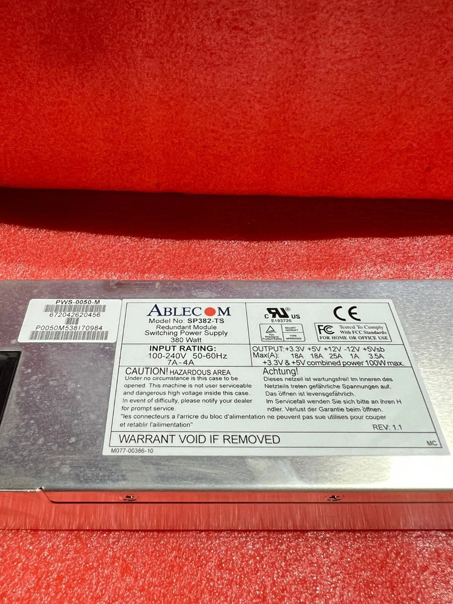 SuperMicro PWS-0050-M / Ablecom SP382-TS 380W Redundant Hot Swap Power Supply|405445795315