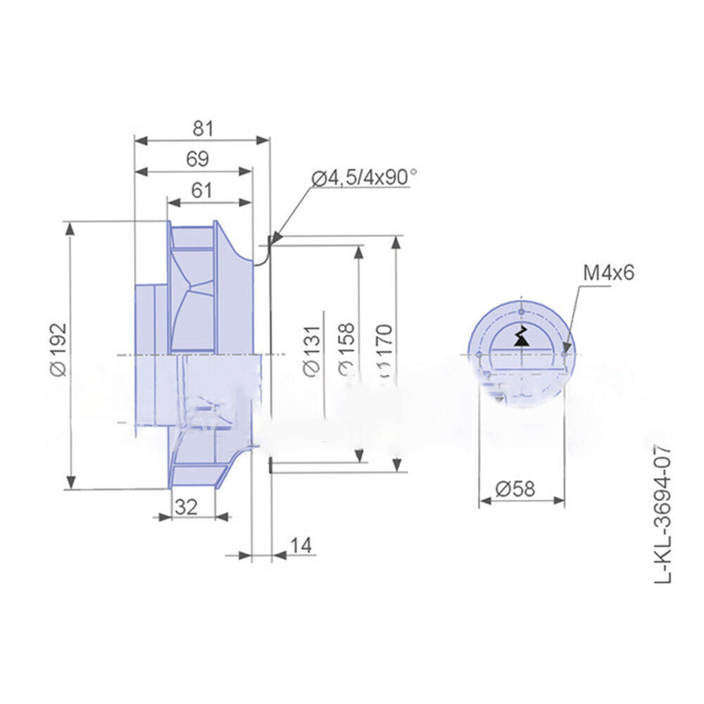 , Ziehl Abegg RH19V-4IP.Z8.AR 240V 0.90A 125W Centrifugal Fan RH19V4IPZ8AR|388563420817
