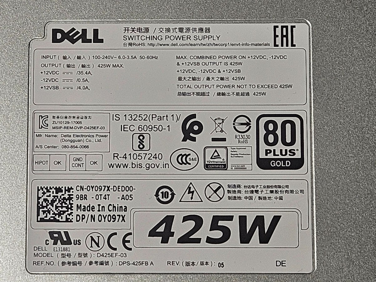 Genuine OEM Dell L425EF-00 Precision 5820 425W PSU Power Supply 3W8F7/Y097X|146355650427