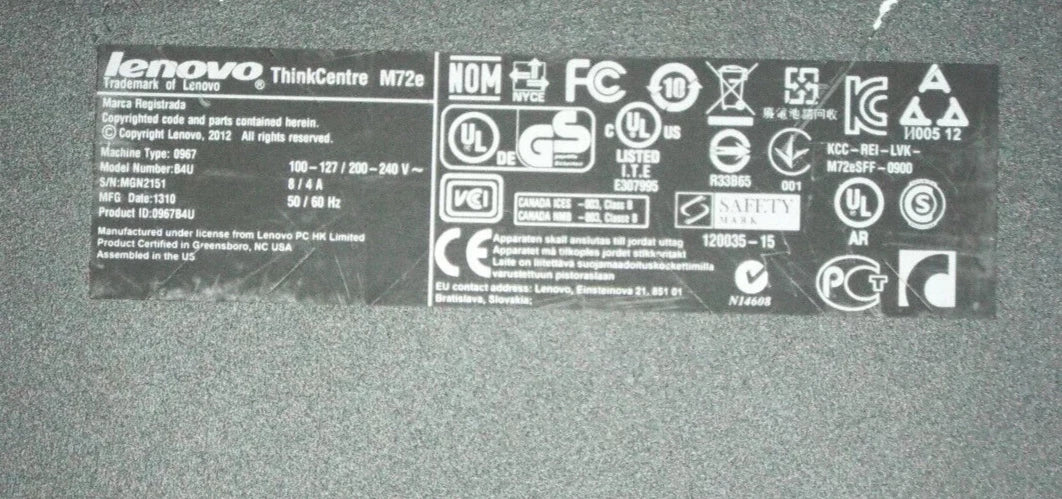 Lenovo Thinkcentre M72E type 0967 model 84U i3-3220 3.3GHz 4GB 1TB Win10pro|235812148925