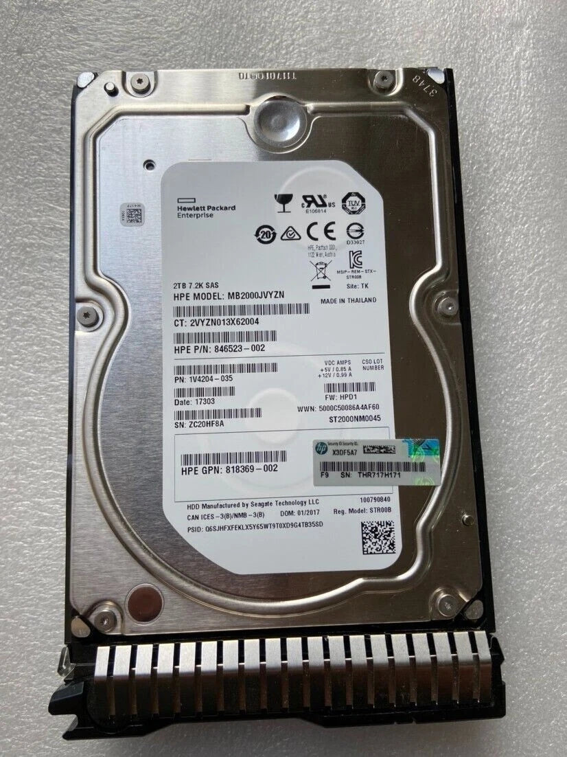HPE 2TB 12G SAS 7.2K RPM LFF 3.5'' 818365-B21 819078-001 Hard Drive HDD