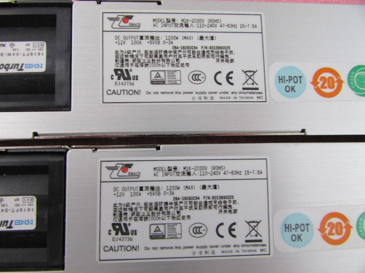 Zippy EMACS M1K2-5C01V4H 1U 1200w Redundant Server Power Supply w/2x Pwr Modules|335154707013