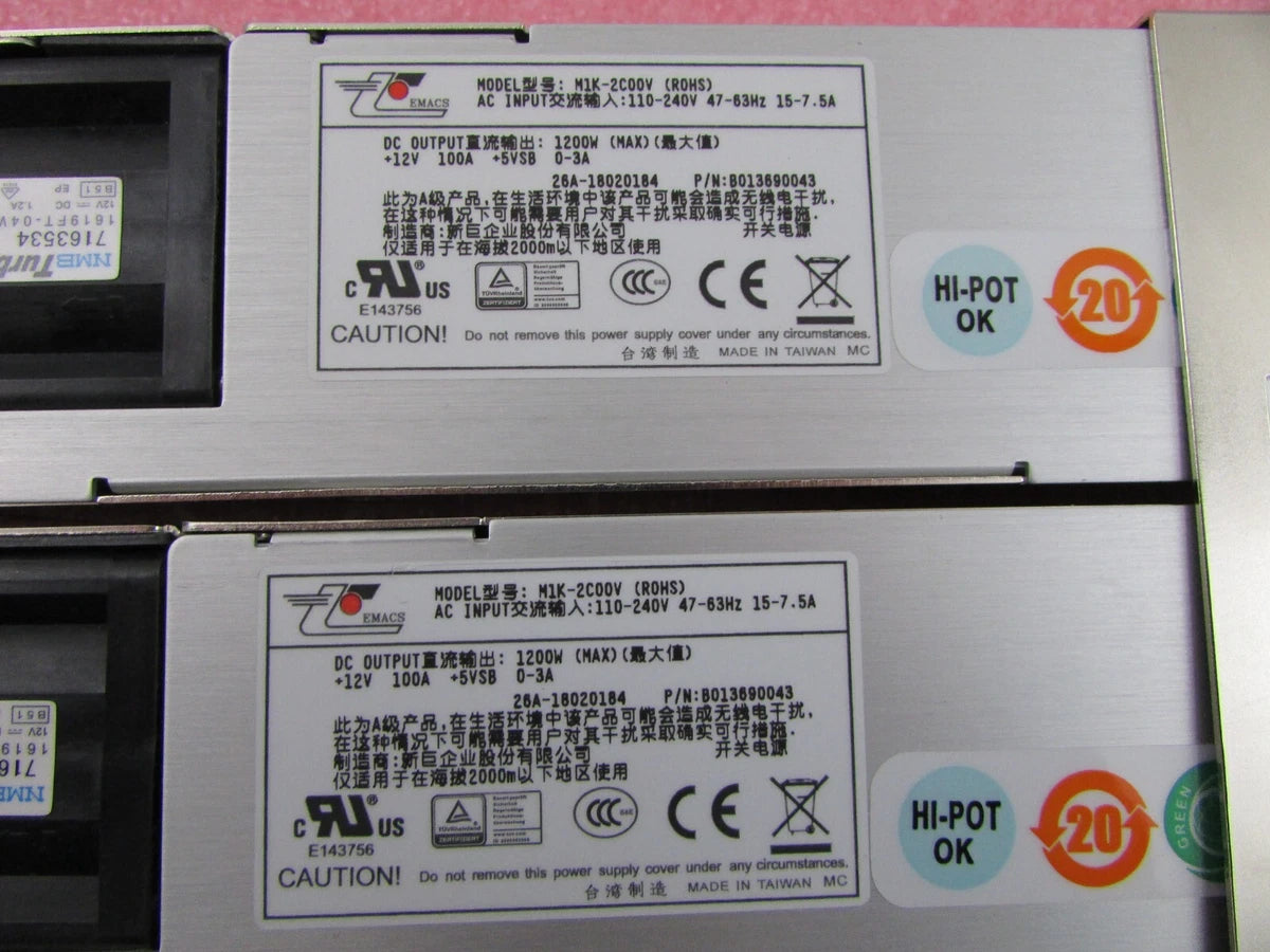Zippy EMACS M1K2-5C01V4H 1U 1200w Redundant Server Power Supply w/ 2x Modules|235331137034