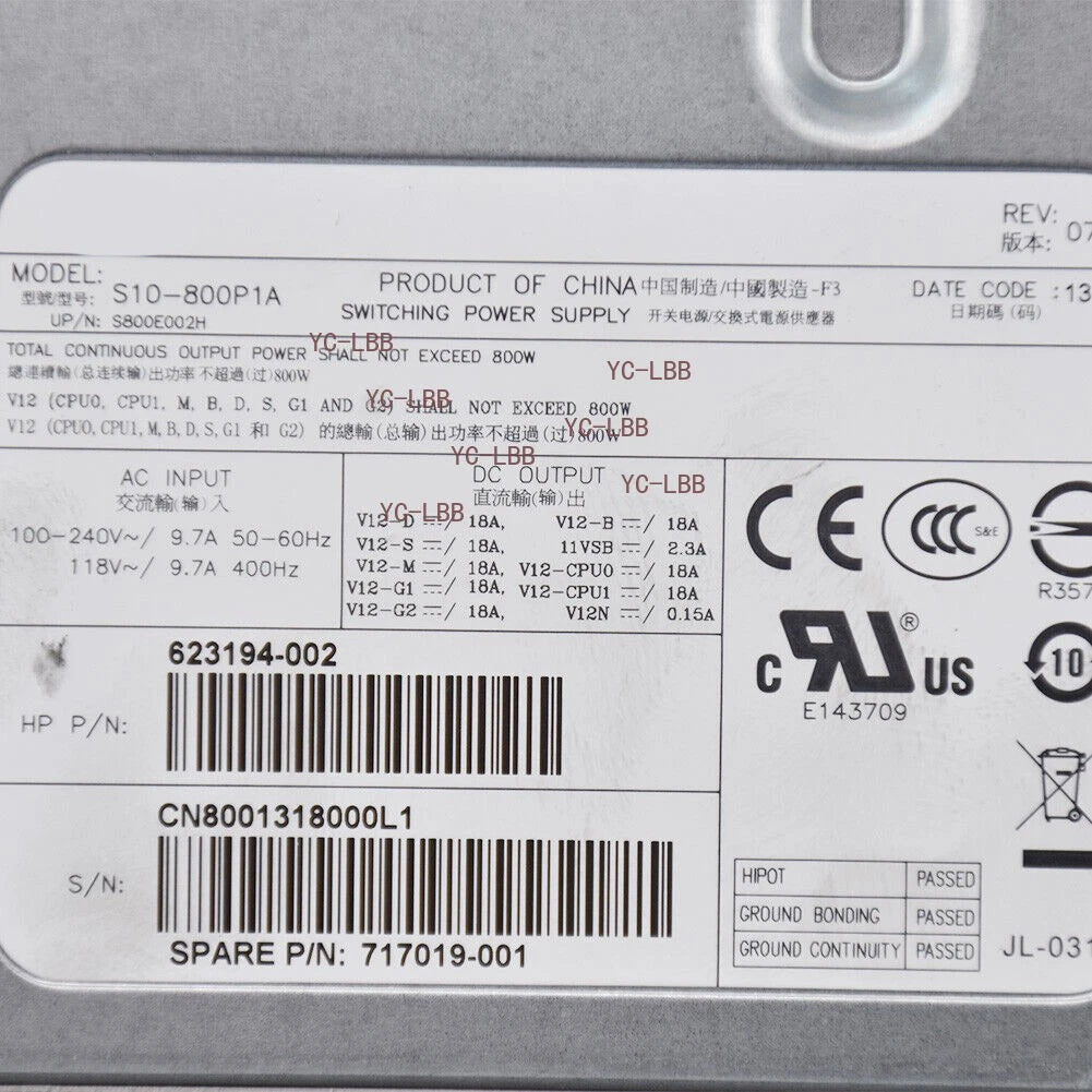 For HP Z620 Workstation Power Supply 800W 623194-001/2 632912-001 717019-001