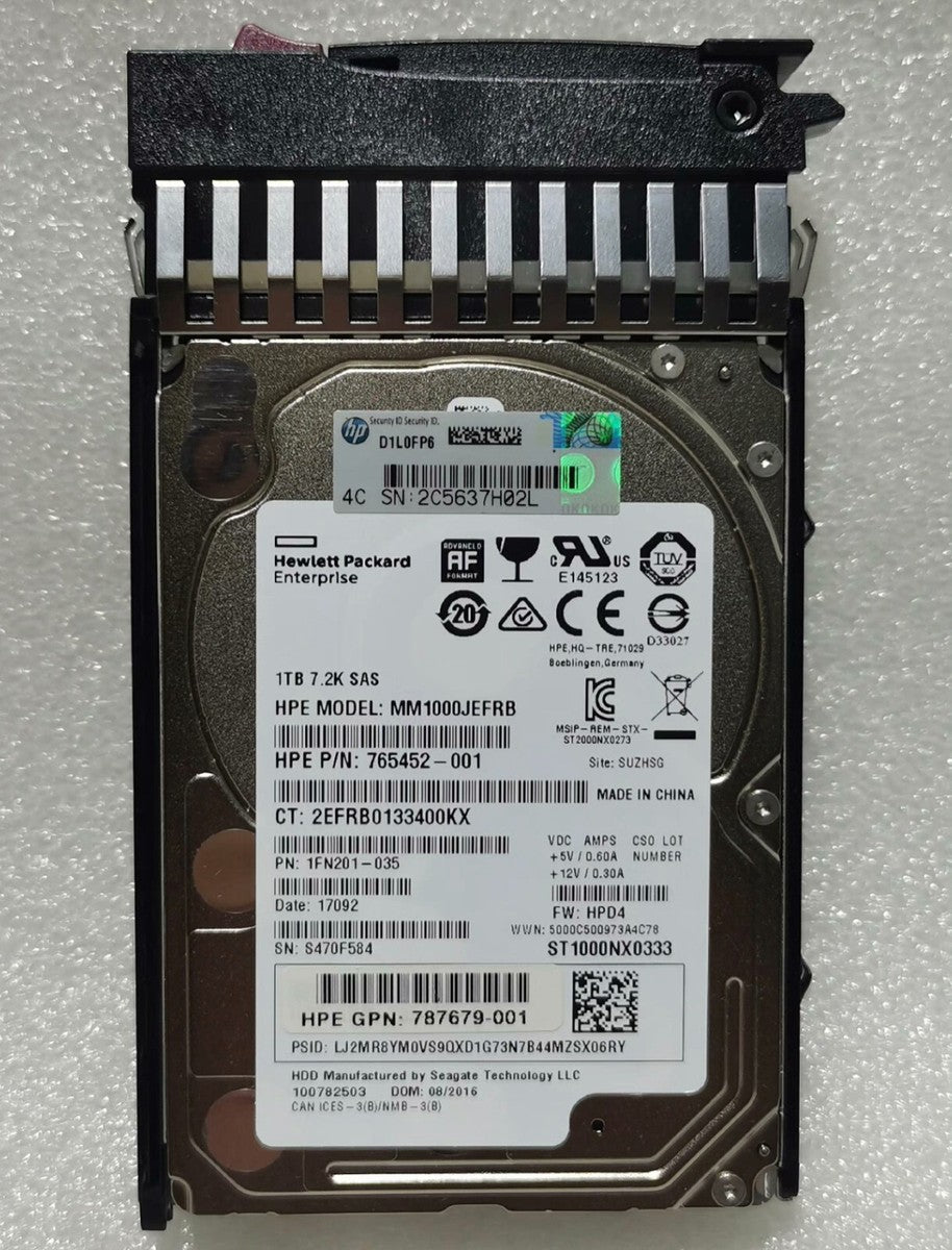 HPE 787652-001 1TB MSA J9F50A 12G SAS 7.2K SFF 2.5"512E MIDLINE HDD|317562752015