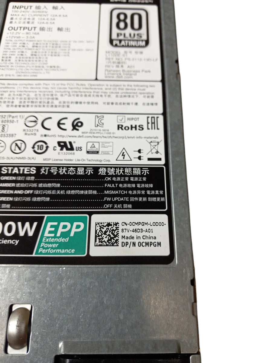 Dell R730 R630 R740 R640 1100W Server 80 Plus Platinum Power Supply DP/N 0CMPGM|326424019100
