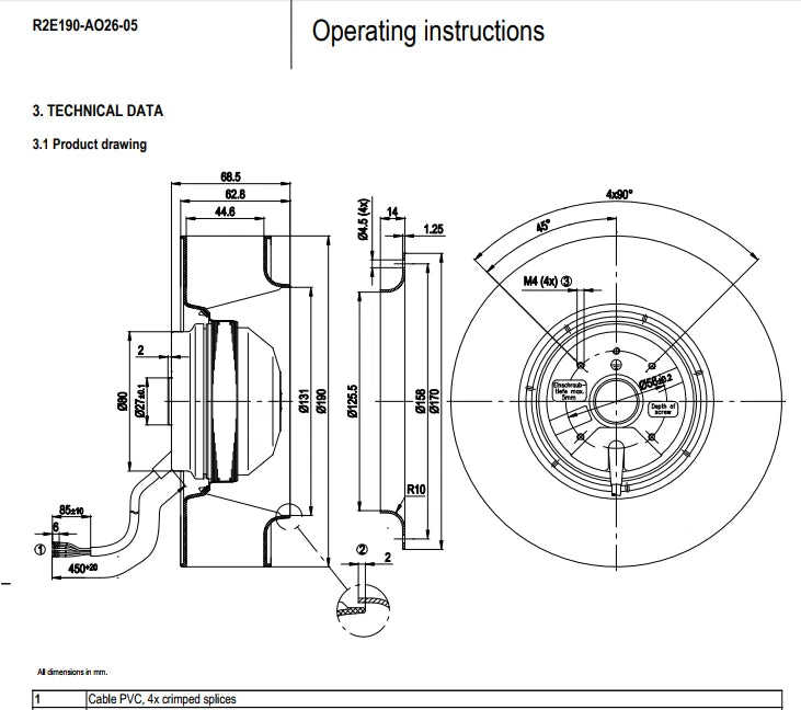 R2E190-AO26-05 AC 230V Ebmpapst Centrifugal Fan 58/75W 190MM Air Purifier Fans|405754093266
