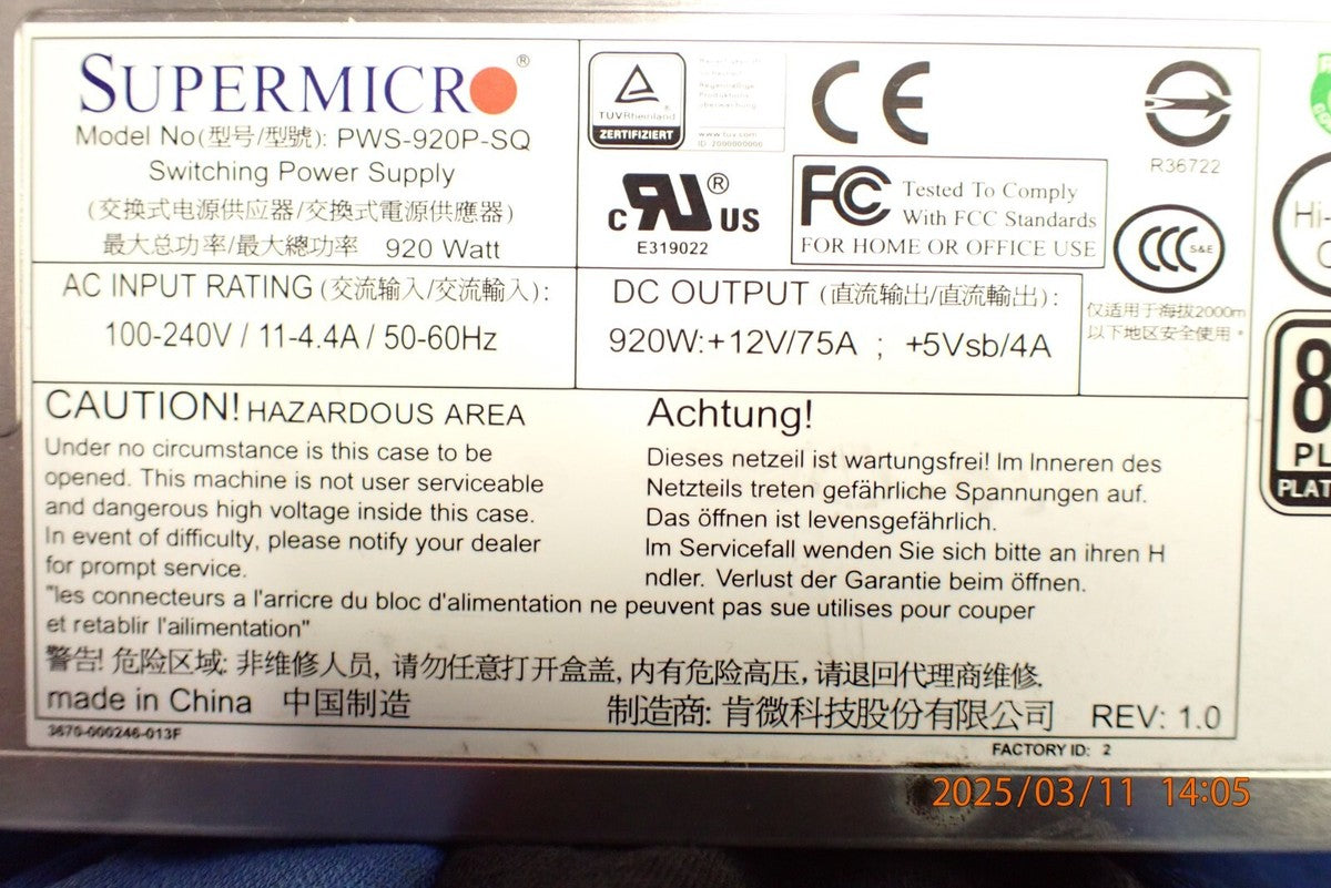 Supermicro PWS-920P-1R 920W 80 Plus Platinum 1U Server Redundant Power Supply|256978436418