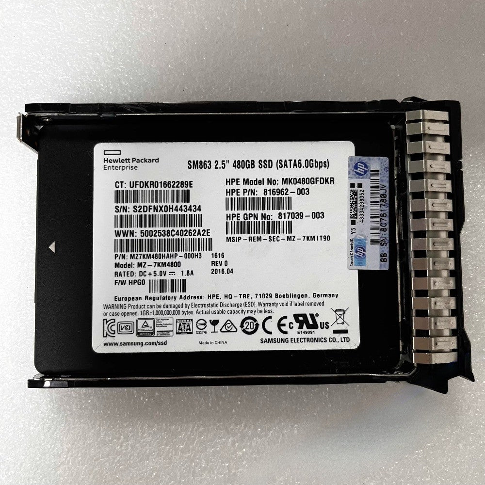 817106-001 480G MU SSD SATA 2.5 816985-B21 SM863 hard drive