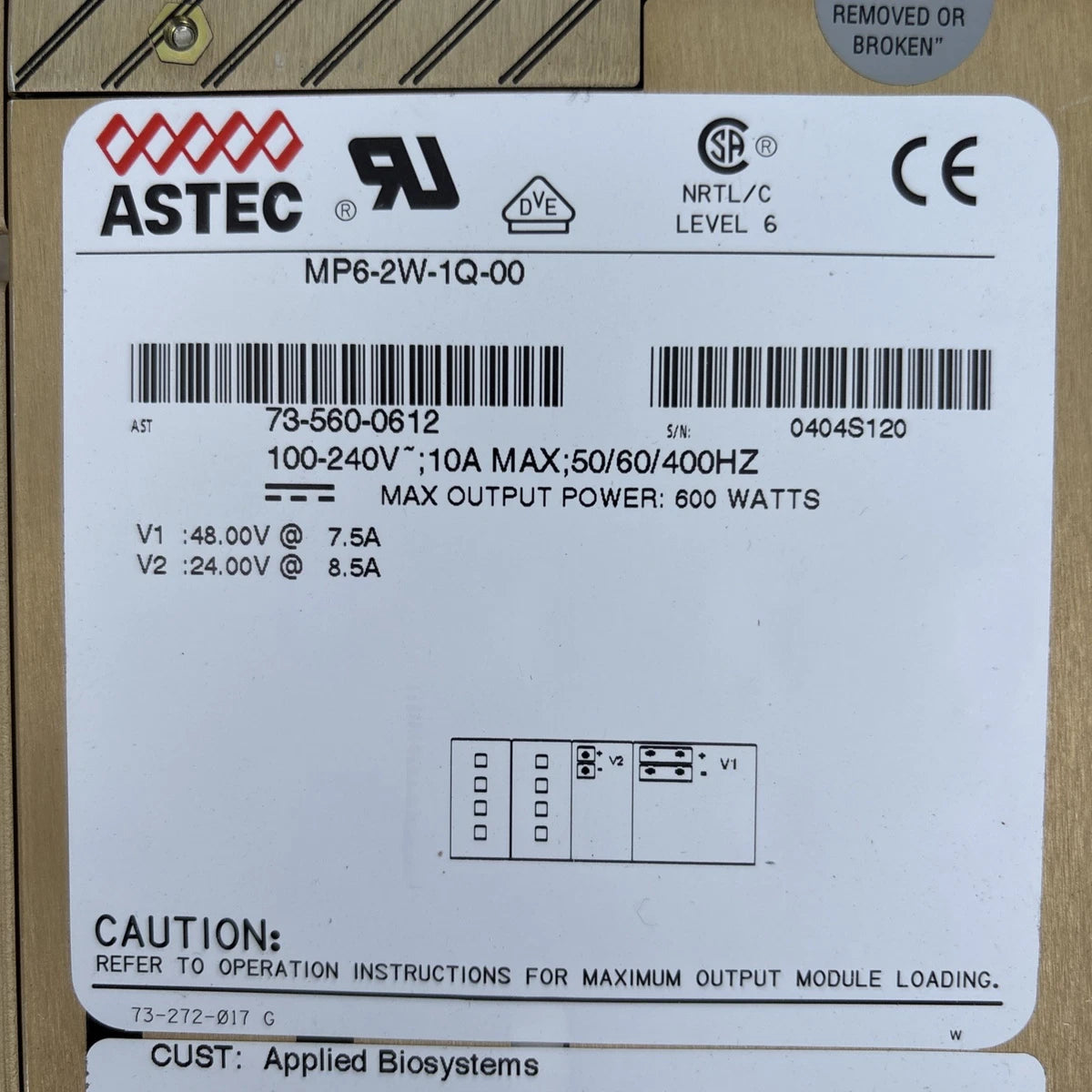 Astec MVP series Power Supply MP6-2W-1Q-00 600w