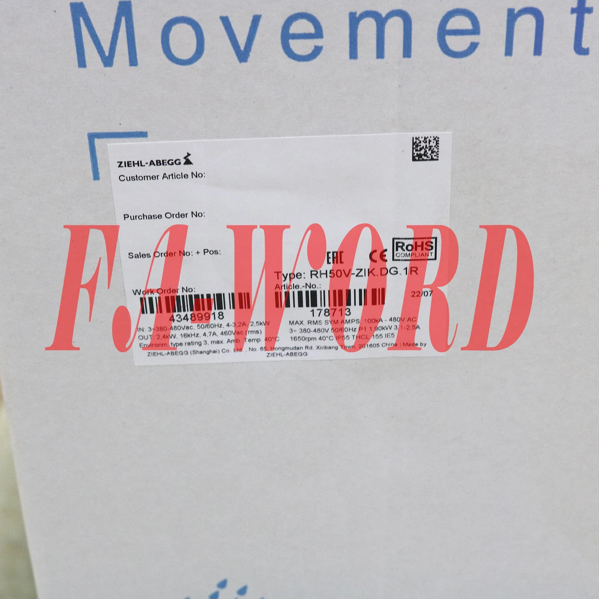 1PC New ZIEHL-ABEGG RH50V-ZIK.DG.1R centrifugal fan Fast Delivery