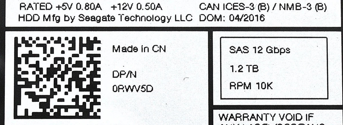 Dell RWV5D-CML 1.2TB 10K SAS 2.5 12G ST1200MM0088 / 1FF200-157 EP+