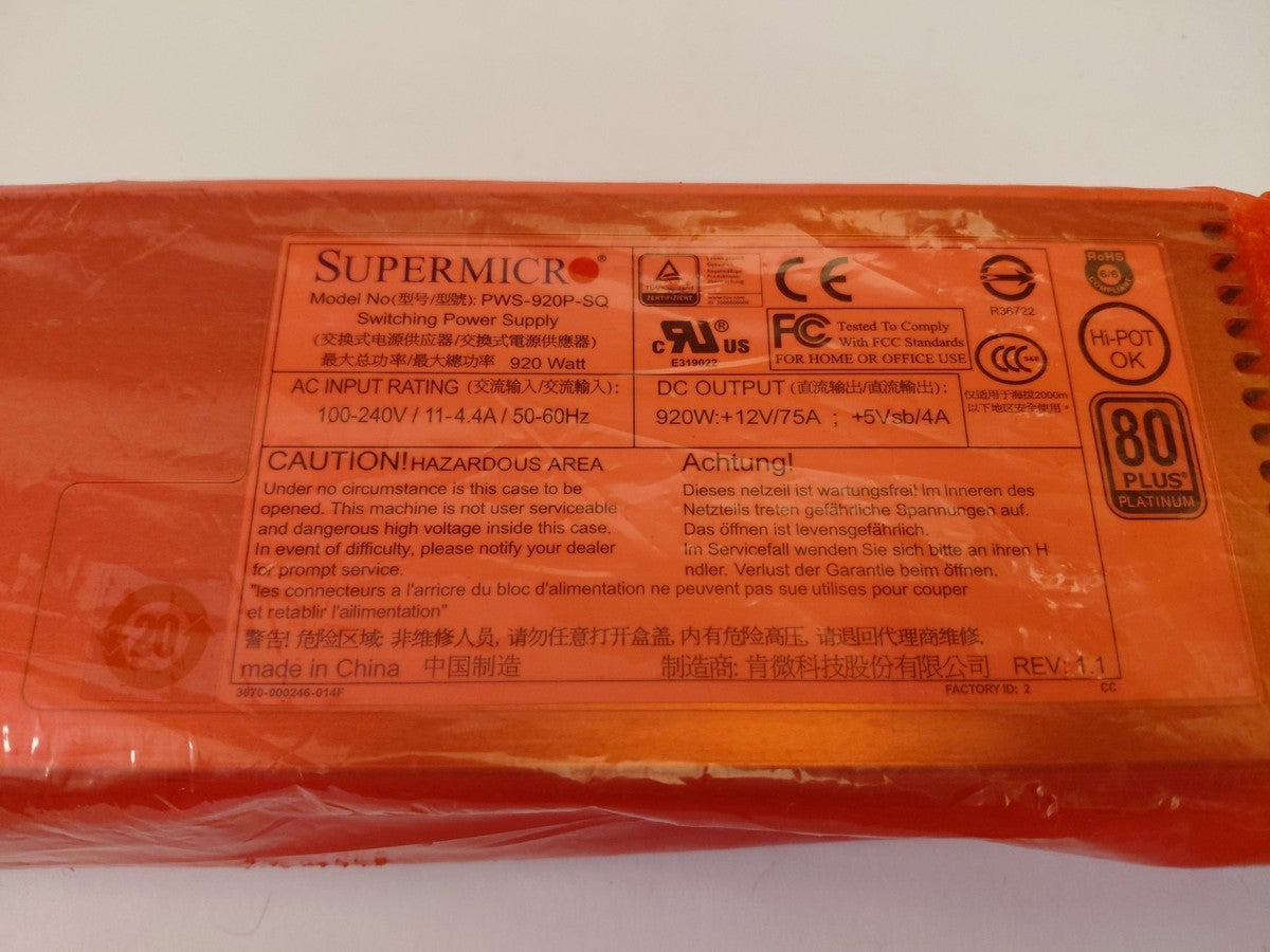 Supermicro 920W 1U Redundant Power Supply PWS-920P-SQ - New - free shipping|147074003511