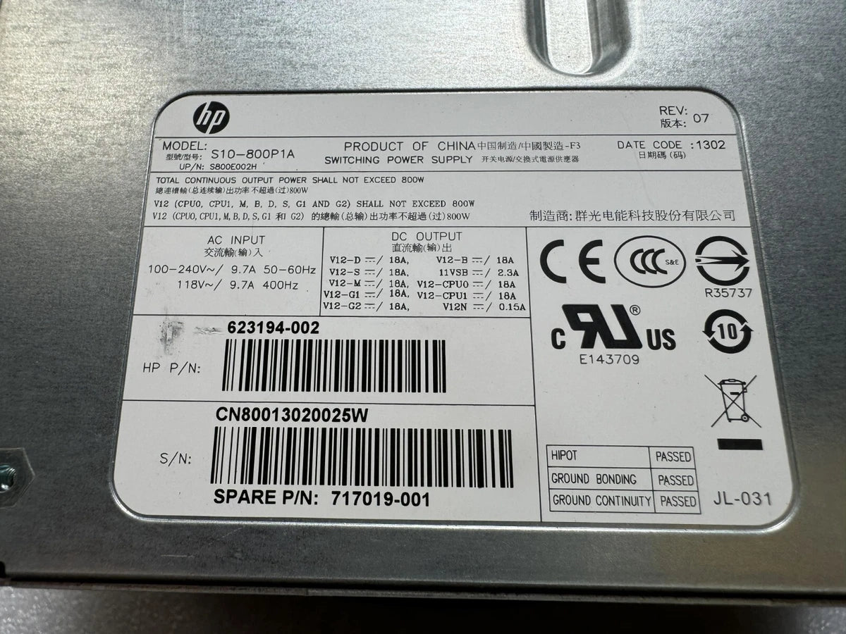 NEW HP Z620 Workstation 800W Power Supply Unit 623194-002 717019-001