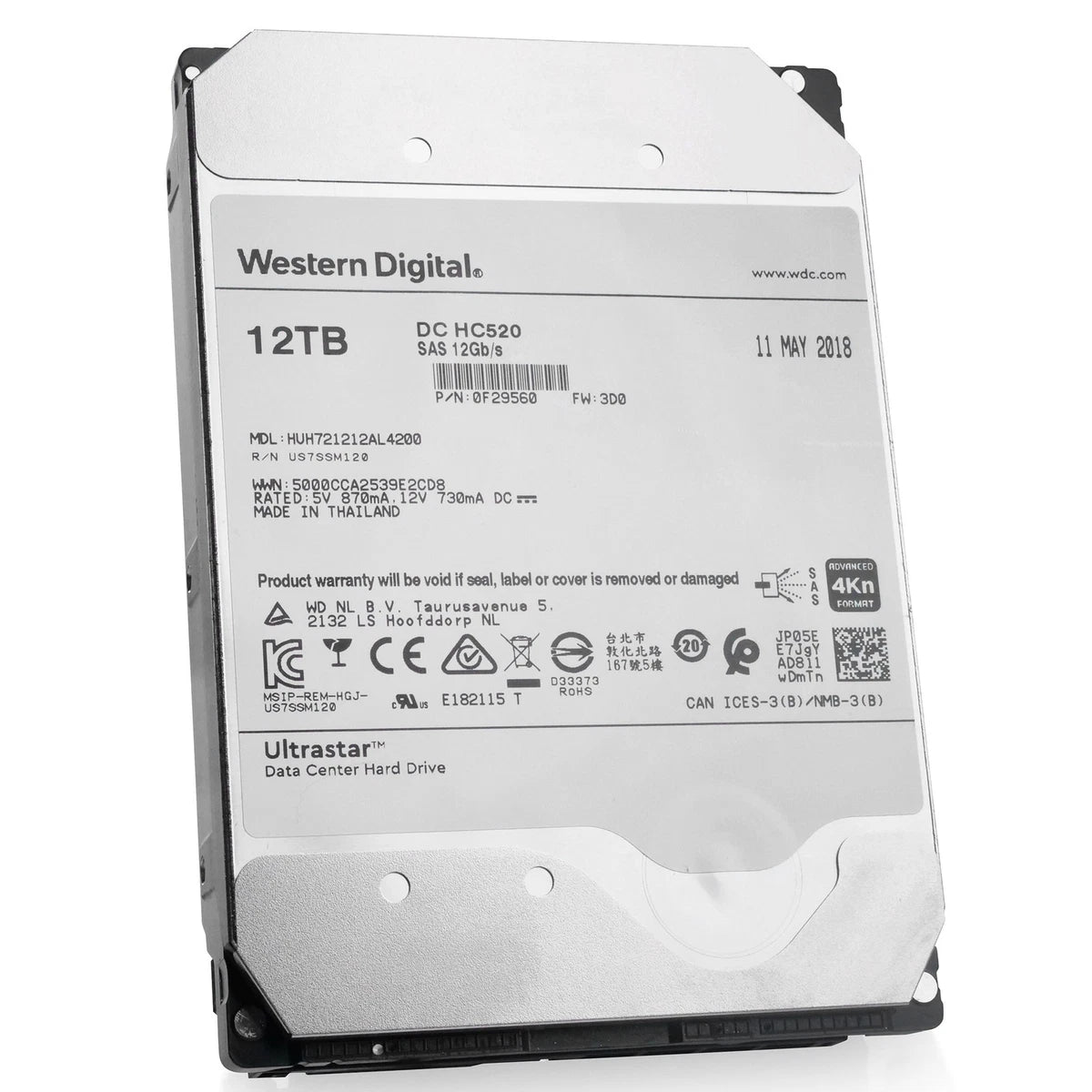 WD Ultrastar HC520 12TB HUH721212AL4200 0F29560 7.2K RPM SAS 12Gb/s 4Kn 3.5" HDD|127394392019