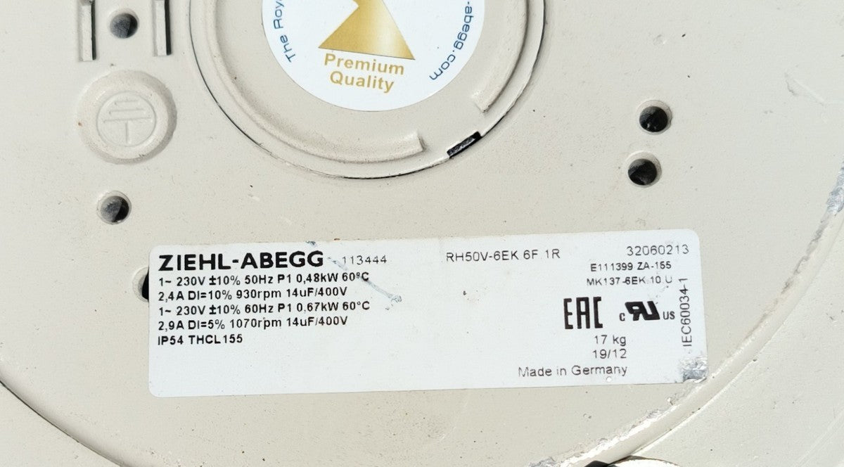ZIEHL-ABEGG Centrifugal fan RH50V-6EK.6F.1R Made In Germany Great Condition !! |256998569643