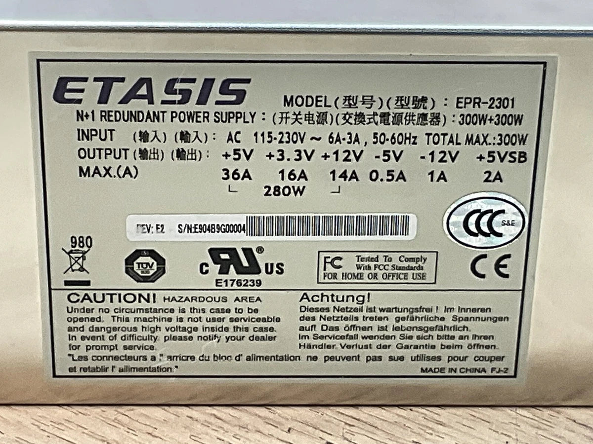 ETASIS EPR-2301 SERVER POWER SUPPLY 2x 300 W/GAR14