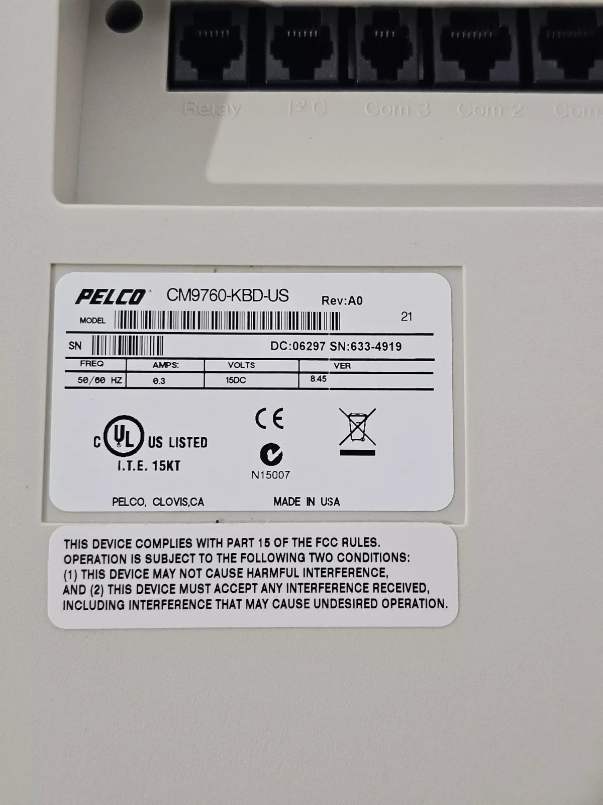 Teclado de escritorio Pelco CM9760-KBD-US, función completa