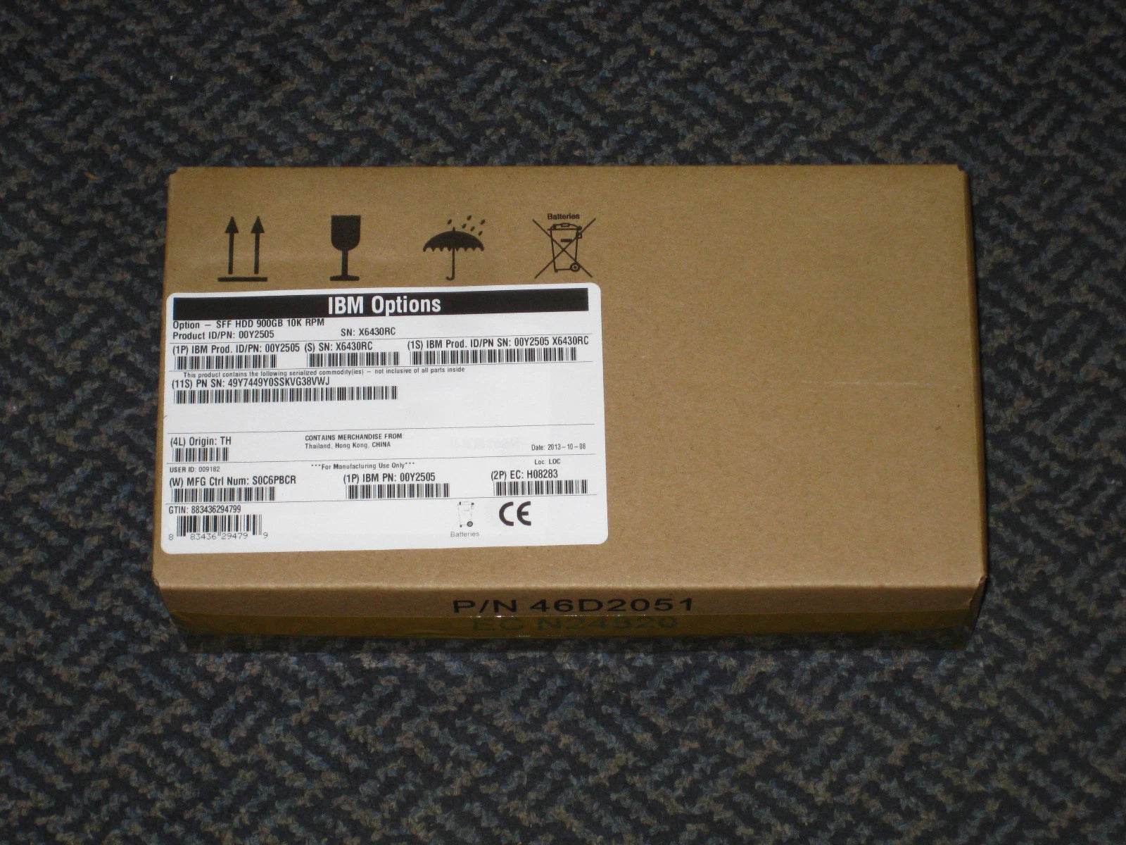 00Y2505 - IBM V3700 900GB 10KRPM 6GB SAS 2.5IN HDD, FRU 00Y2431