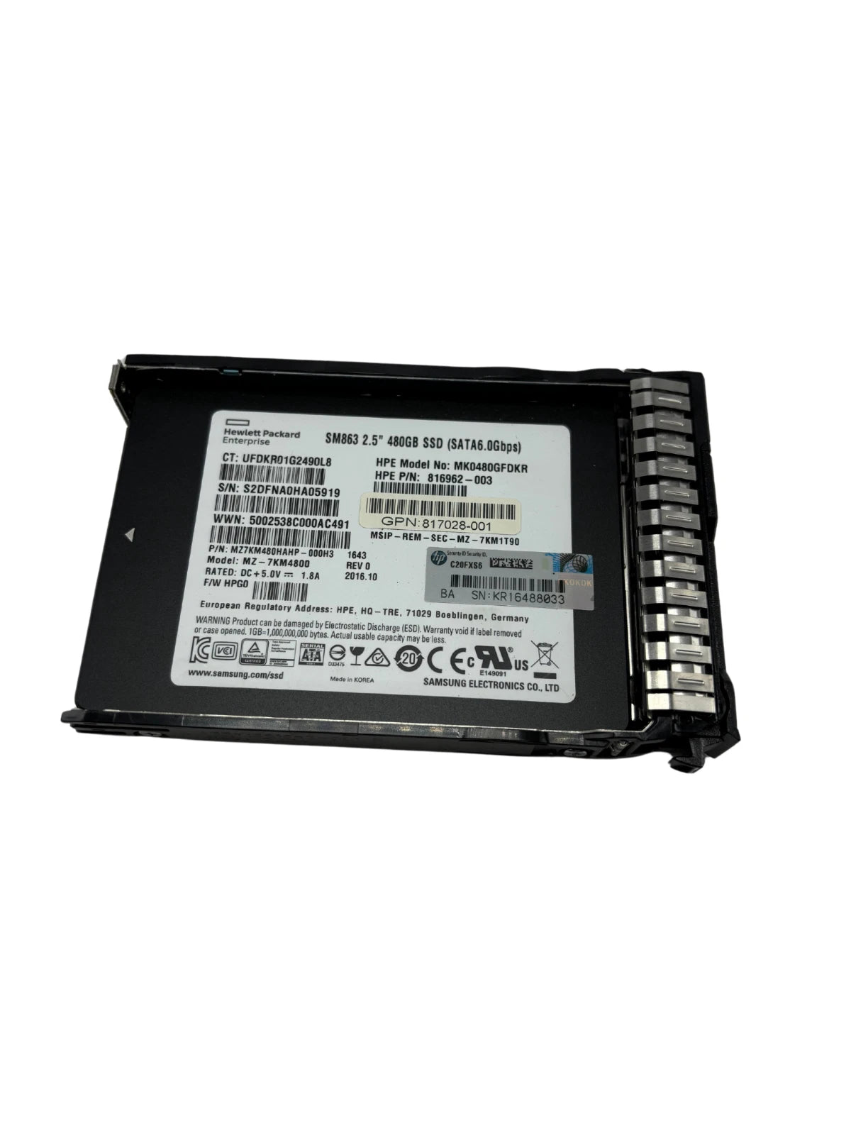 HPe 817106-001 480GB SATA 6G MU SC 2.5" SSD 816962-003 817028-001