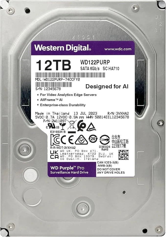 Western Digital 12TB WD Purple 3.5" SATA Surveillance Hard Drive WD121PURZ|167374898369