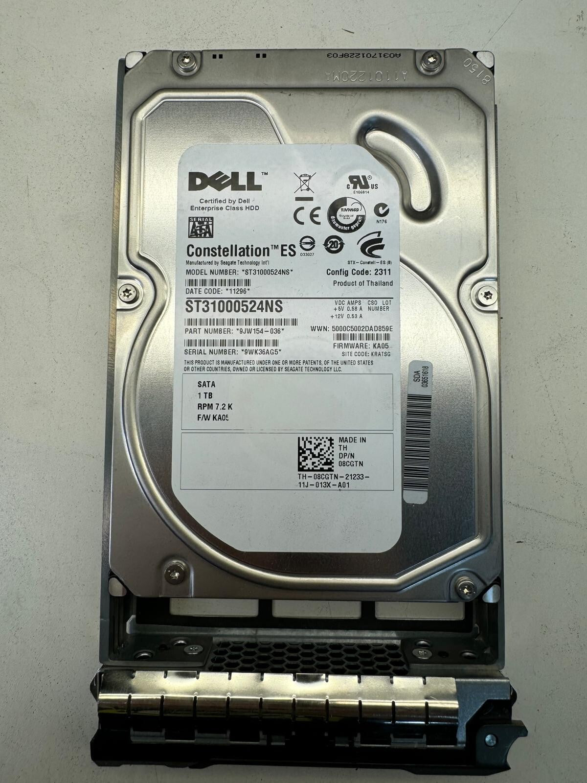 DELL 8CGTN ST31000524NS 9JW154 1TB 7.2K RPM 32MB CACHE 3Gb/s SATA 3.5" HDD|176412361201