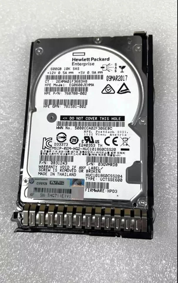 781577-001 HPE 600GB 12G SAS 10K 2.5" SFF SC HD RENEW OPEN|356652035928